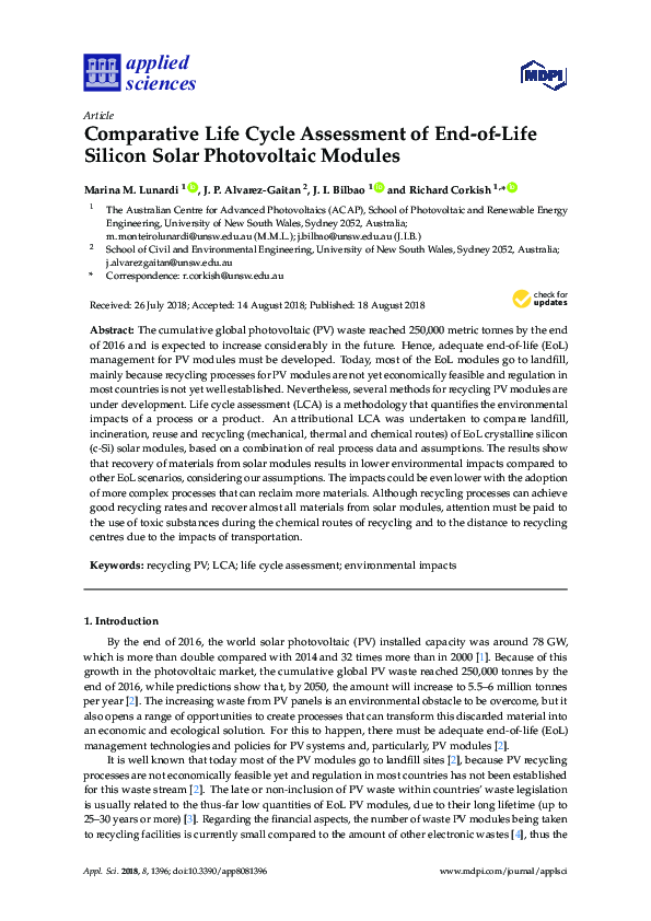 (PDF) Comparative Life Cycle Assessment of End-of-Life Silicon Solar ...