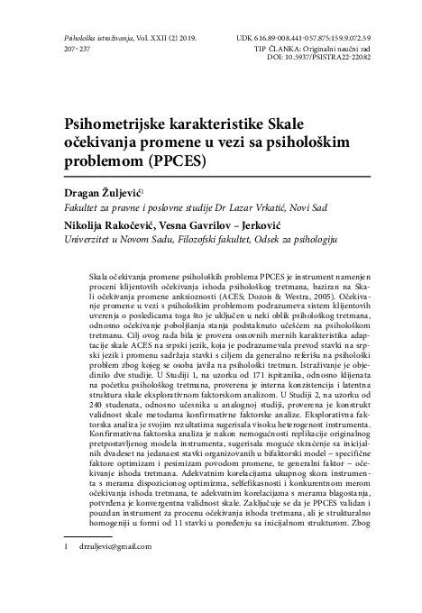 (PDF) Psychometric properties of the psychological problem change ...