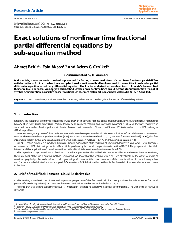 (PDF) Exact solutions of nonlinear time fractional partial differential ...