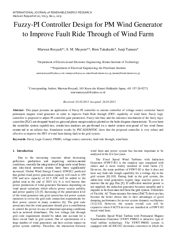 (PDF) Fuzzy-PI controller design for PM wind generator to improve Fault ...