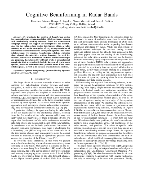 (PDF) Cognitive Beamforming in Radar Bands