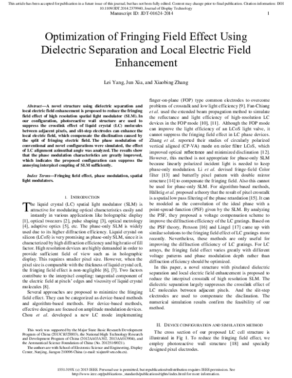(PDF) Optimization of Fringing Field Effect Using Dielectric Separation ...