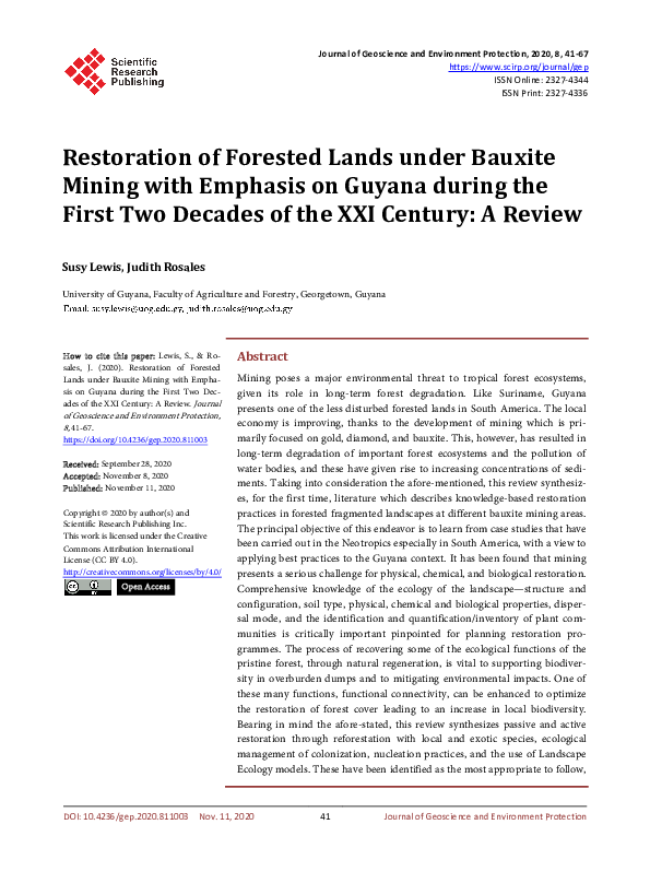 (PDF) Restoration of Forested Lands under Bauxite Mining with Emphasis