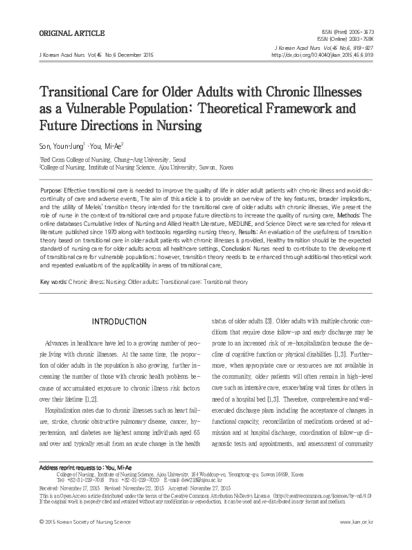 (PDF) Transitional Care for Older Adults with Chronic Illness - an ...