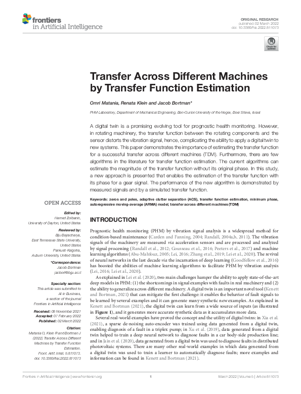 (PDF) Transfer Across Different Machines by Transfer Function Estimation