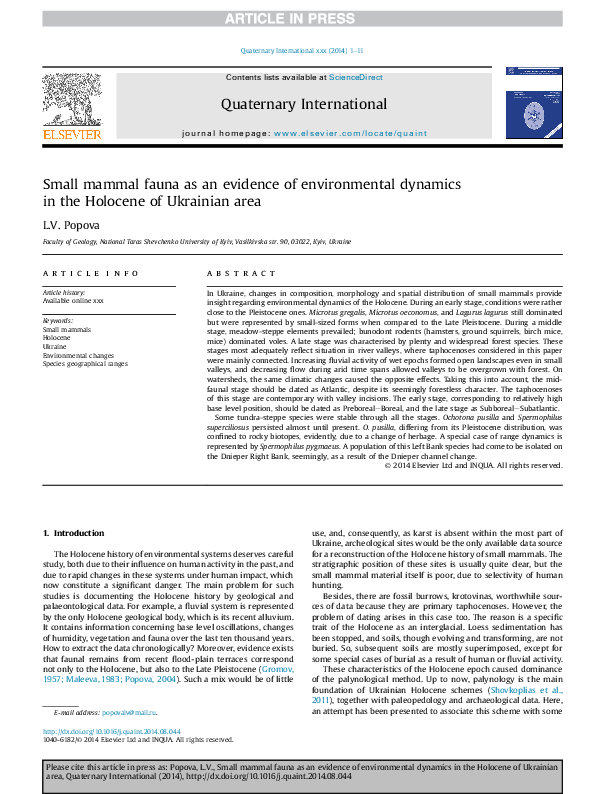 (PDF) Small mammal fauna as an evidence of environmental dynamics in ...