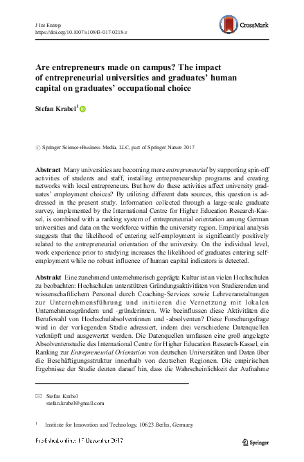 (PDF) Are entrepreneurs made on campus? The impact of entrepreneurial ...