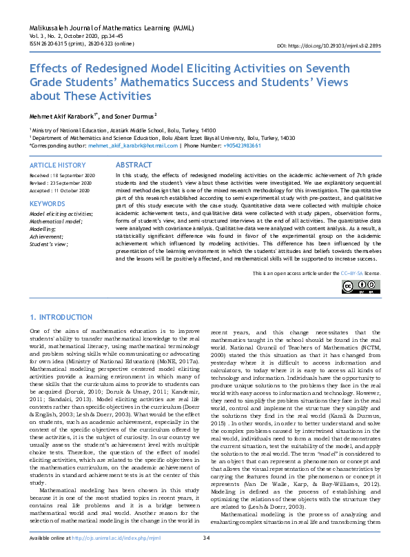 (PDF) Effects of Redesigned Model Eliciting Activities on Seventh Grade ...