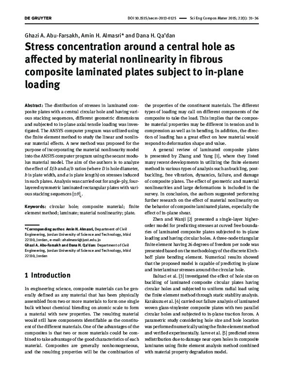 (PDF) Stress concentration around a central hole as affected by ...