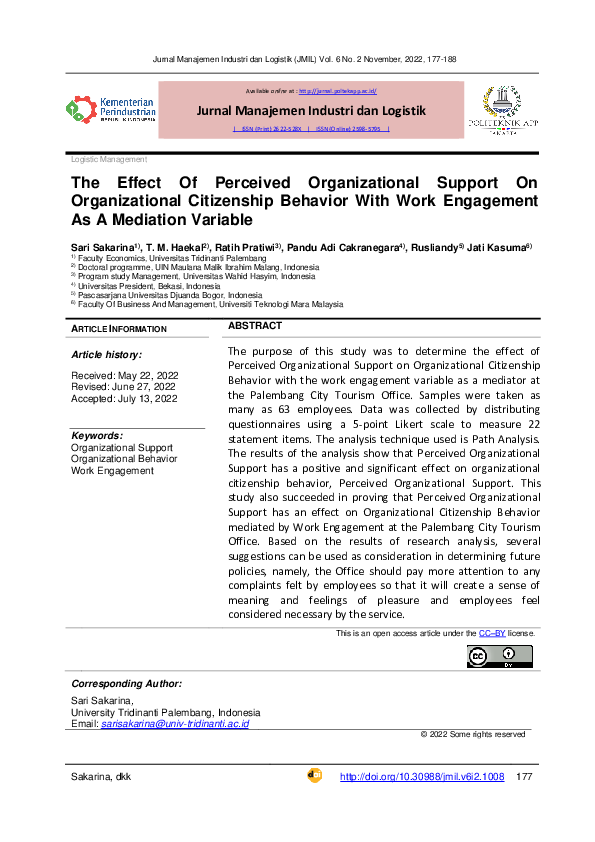 (PDF) The Effect Of Perceived Organizational Support On Organizational ...
