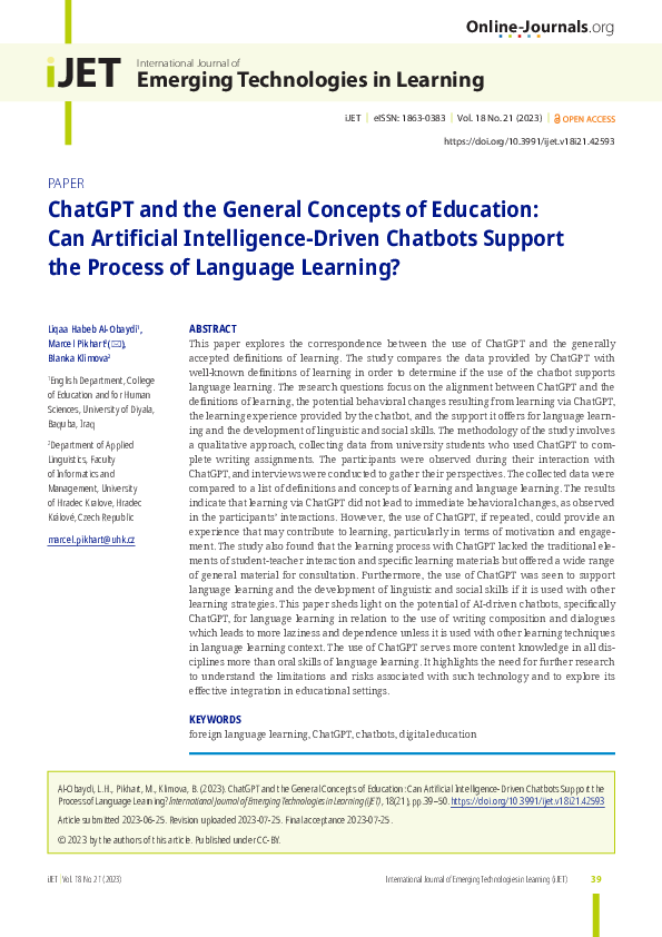 (PDF) ChatGPT and the General Concepts of Education: Can Artificial ...