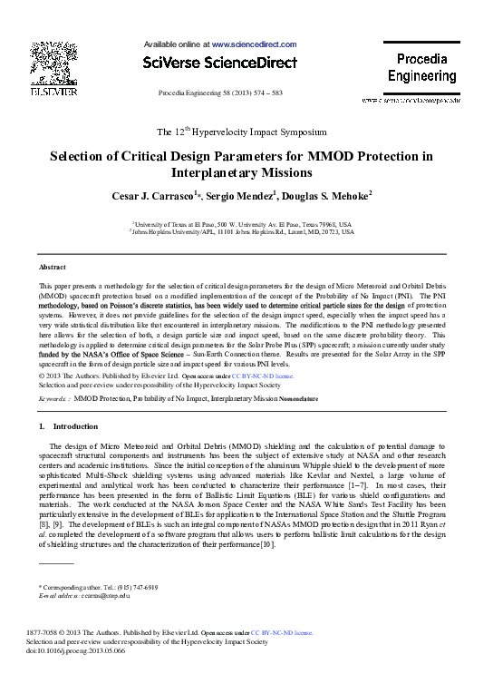 (PDF) Selection of Critical Design Parameters for MMOD Protection in ...