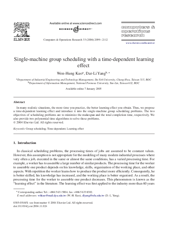 (PDF) Single-machine group scheduling with a time-dependent learning effect
