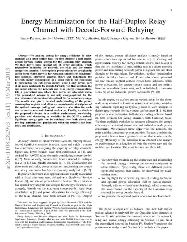 (PDF) Energy Minimization for the Half-Duplex Relay Channel with Decode ...