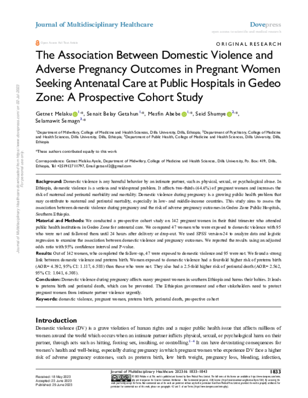 (PDF) The Association Between Domestic Violence and Adverse Pregnancy ...