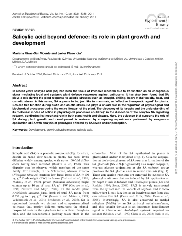 (PDF) Salicylic acid beyond defence: its role in plant growth and ...
