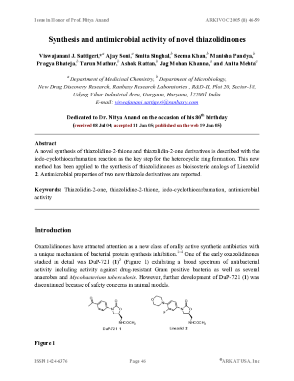 (PDF) Synthesis and antimicrobial activity of novel thiazolidinones