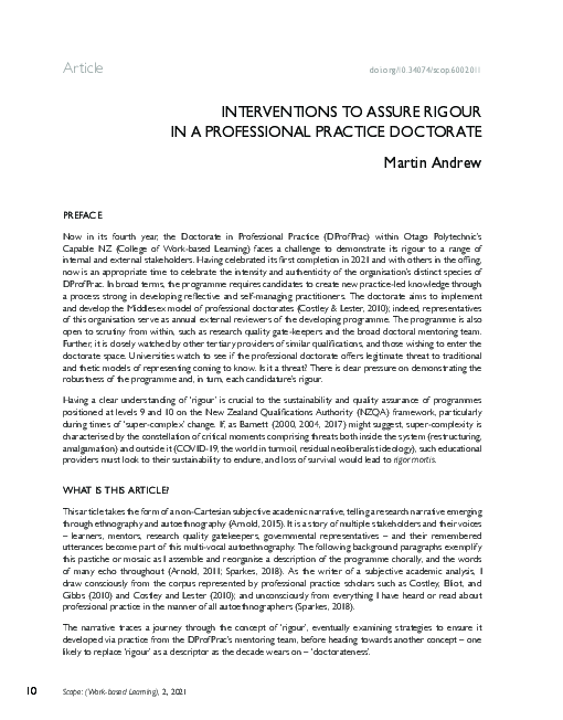 (PDF) Interventions to assure rigour in a professional practice doctorate