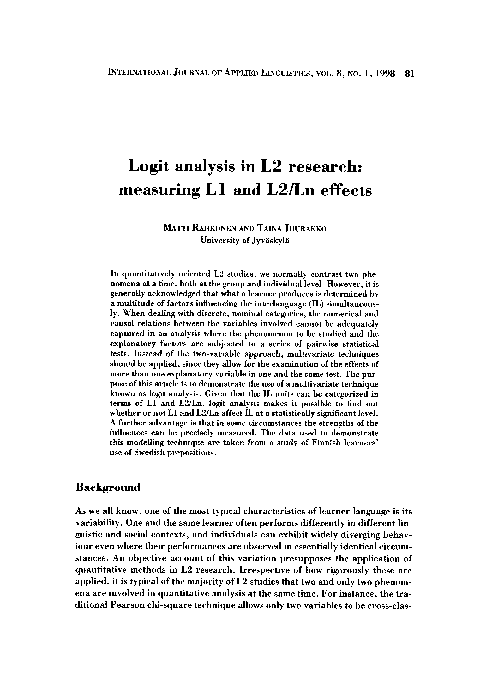 (PDF) Logit analysis in L2 research: measuring L1 and L2/Ln effects