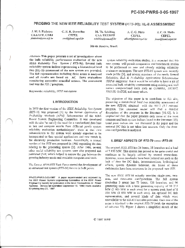 (PDF) Probing the New IEEE Reliability Test System (RTS 96) HL II As
