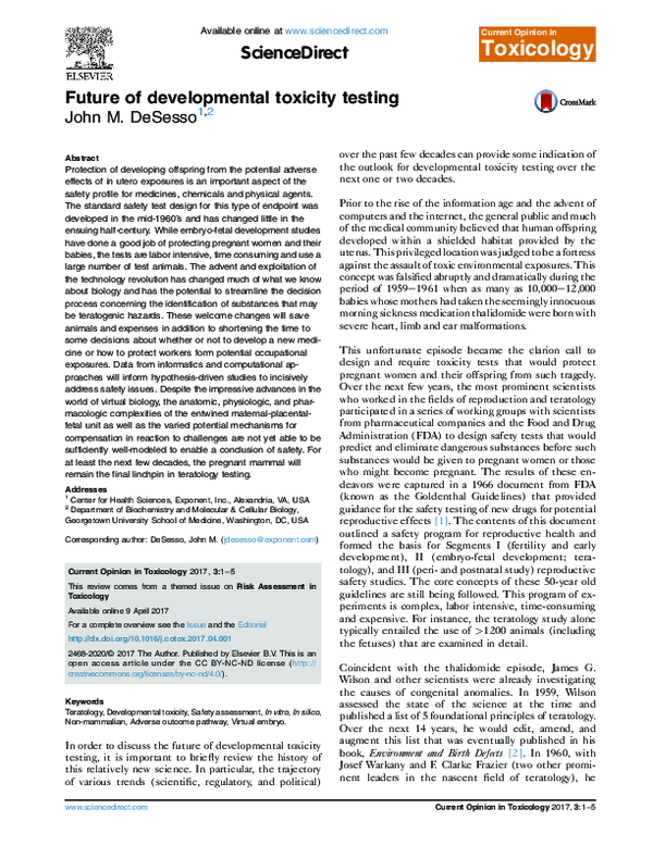 (PDF) Future of developmental toxicity testing