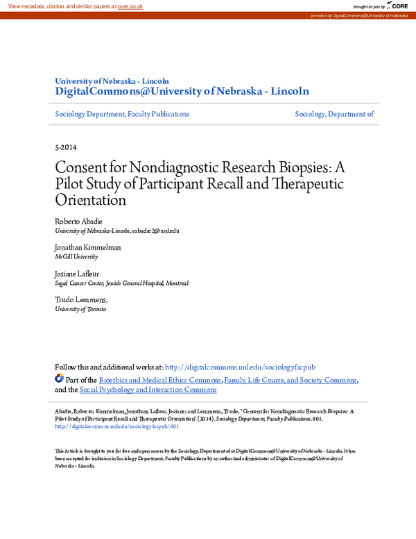 (PDF) Consent for nondiagnostic research biopsies: a pilot study of ...
