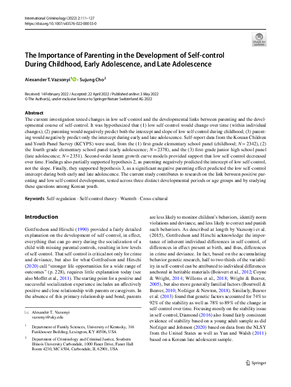 (PDF) The Importance of Parenting in the Development of Self-control ...