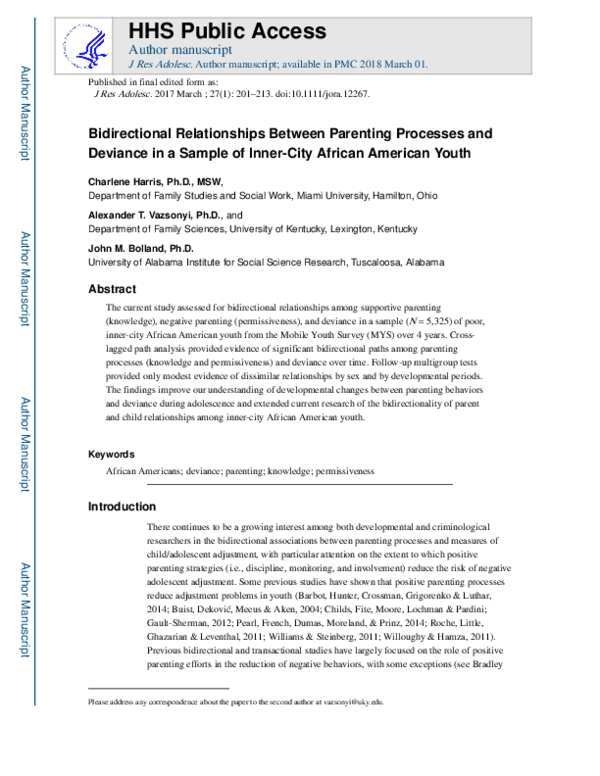 (PDF) Bidirectional Relationships Between Parenting Processes and ...