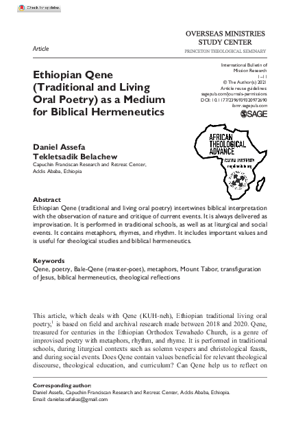 (PDF) Ethiopian Qene (Traditional and Living Oral Poetry) as a medium ...