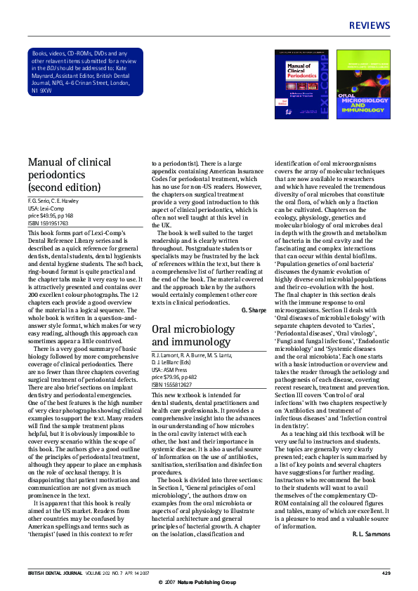 Oral Microbiology And Immunology Lamont， Richard J.、 Burne， Robert A.、 Lantz， Marilyn S.; Leblanc， Donald J. PDF) Oral Microbiology and Immunology