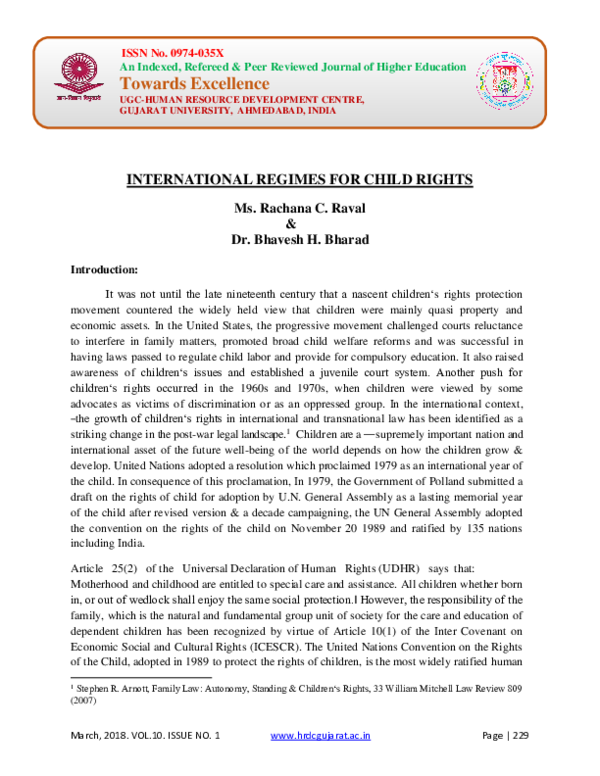 (PDF) Global Progress in Child Rights Protection and Advocacy