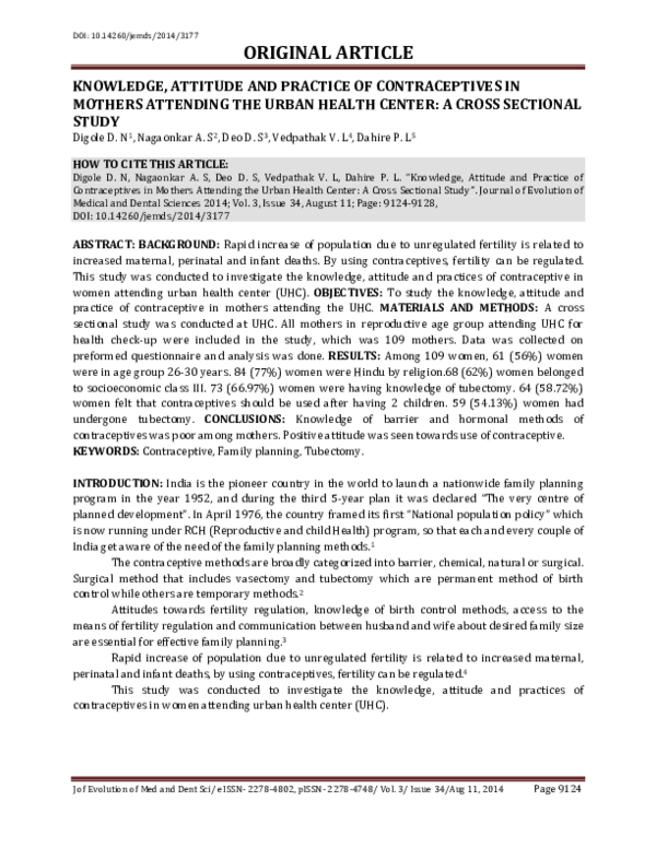 (PDF) Knowledge, Attitude and Practice of Contraceptives in Mothers ...