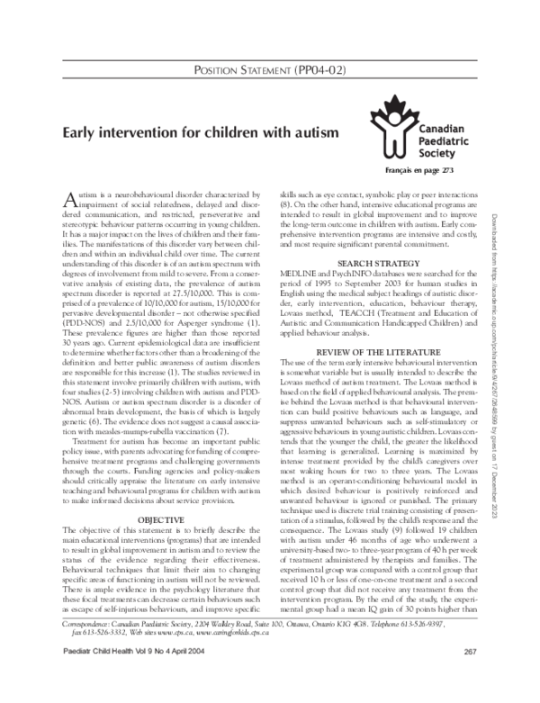 (PDF) Early intervention for children with autism