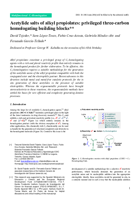 (PDF) Acetylides from Alkyl Propiolates as Building Blocks for C3 ...
