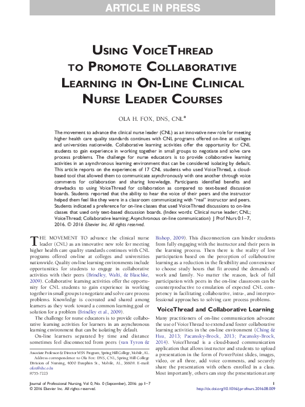 (PDF) Using VoiceThread to Promote Collaborative Learning in On-Line ...