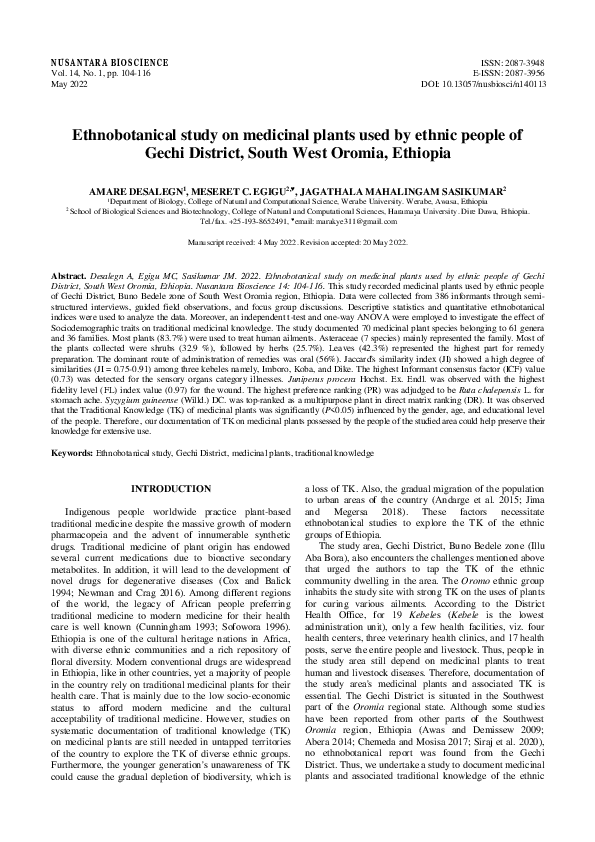 (PDF) Ethnobotanical study on medicinal plants used by ethnic people of ...