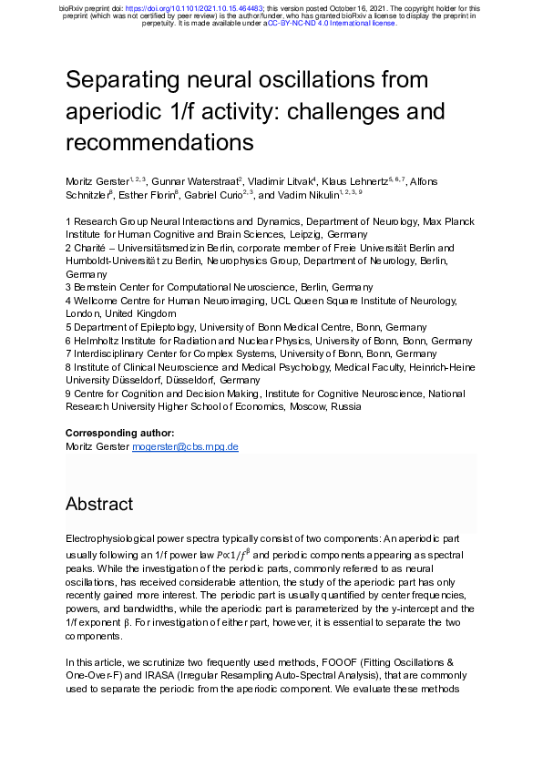 (PDF) Separating neural oscillations from aperiodic 1/f activity ...