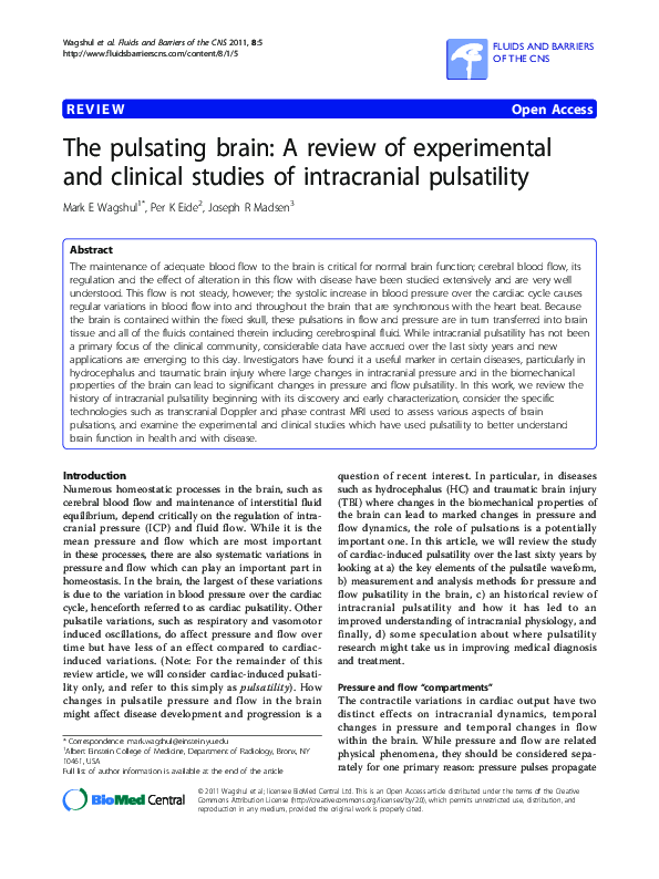 (PDF) The pulsating brain: A review of experimental and clinical ...