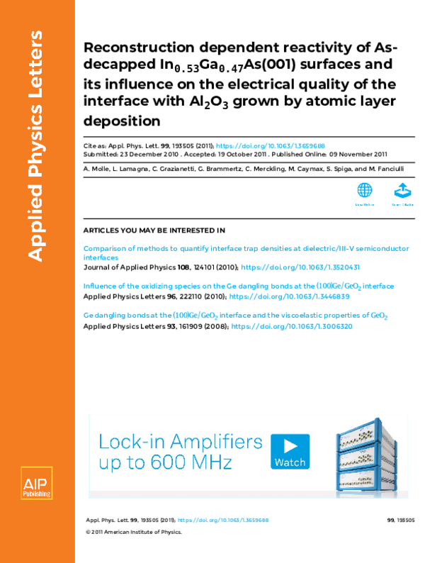 (PDF) Reconstruction dependent reactivity of As-decapped In0.53Ga0.47As ...