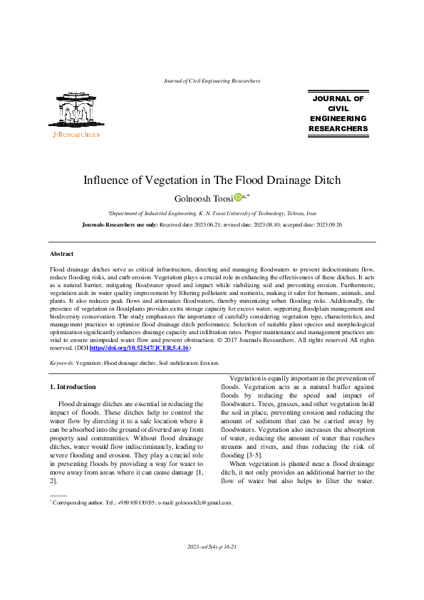 (PDF) Influence of Vegetation in The Flood Drainage Ditch