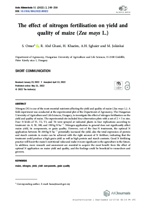 (PDF) The effect of nitrogen fertilisation on yield and quality of ...
