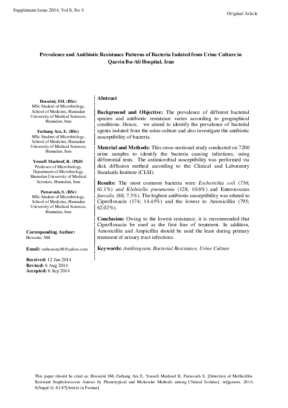(PDF) Prevalence and Antibiotic Resistance Patterns of Bacteria ...