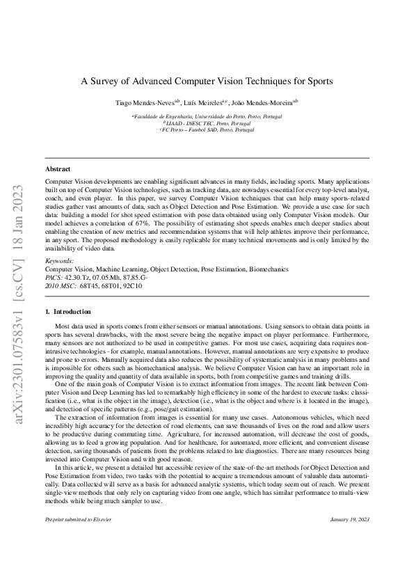 (PDF) A Survey of Advanced Computer Vision Techniques for Sports