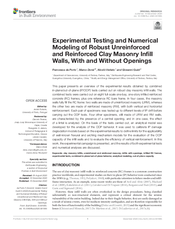 (PDF) Experimental Testing and Numerical Modeling of Robust ...