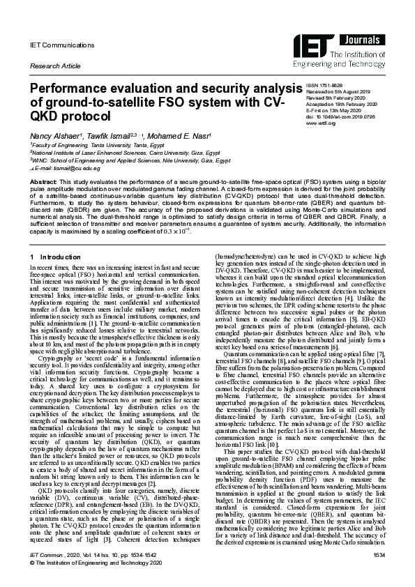 (PDF) Performance Evaluation and Security Analysis of Ground-to ...