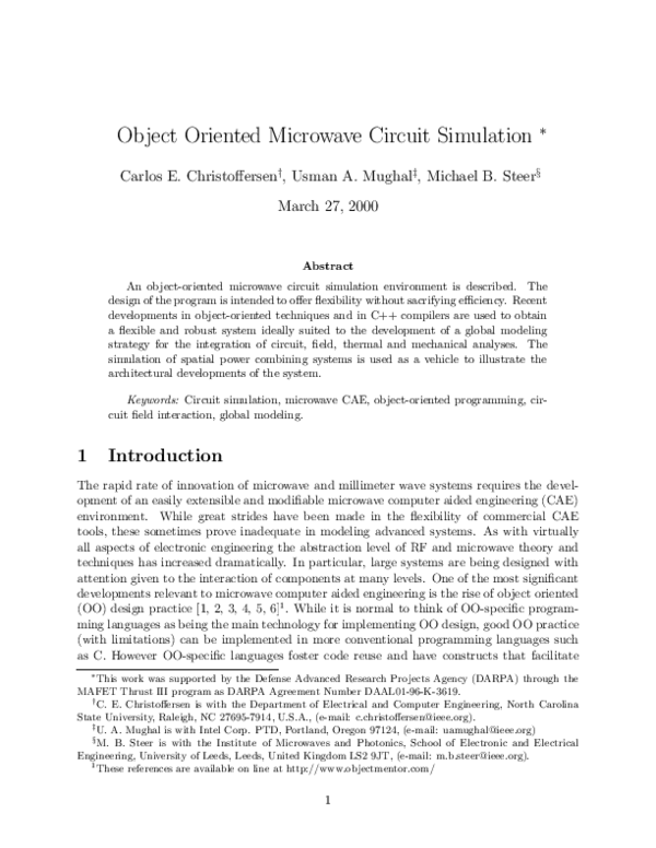 (PDF) Object oriented microwave circuit simulation