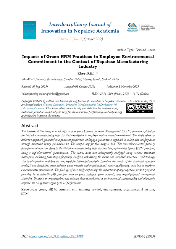 (PDF) Impacts of Green HRM Practices in Employee Environmental ...
