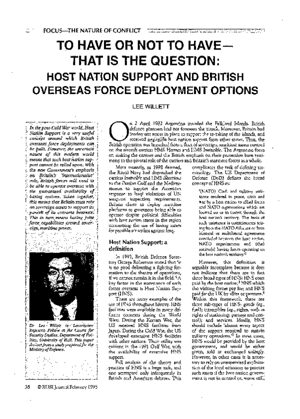 (PDF) To have or not to have‐that is the question: Host nation support ...