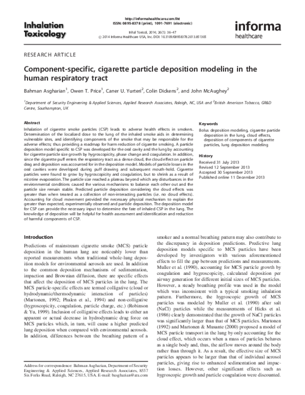 (PDF) Component-specific, cigarette particle deposition modeling in the ...