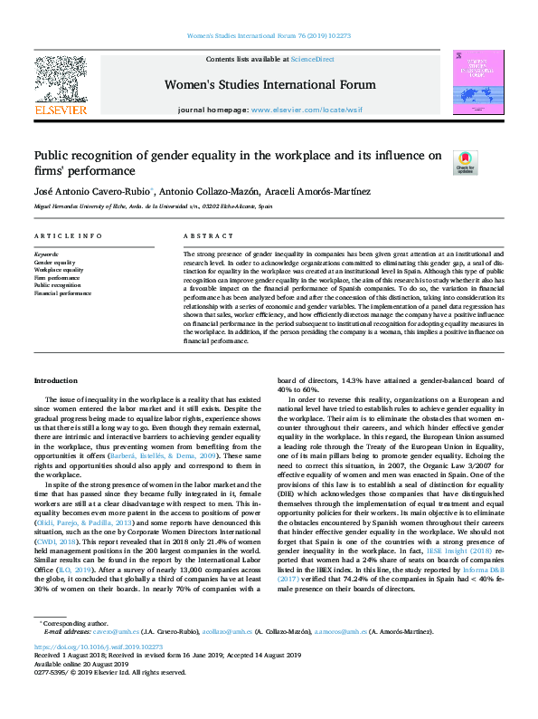 (PDF) Public recognition of gender equality in the workplace and its ...